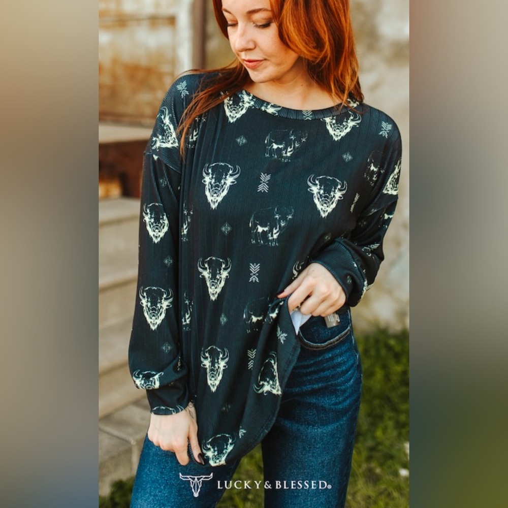 L&B Apparel Aztec Bison Top